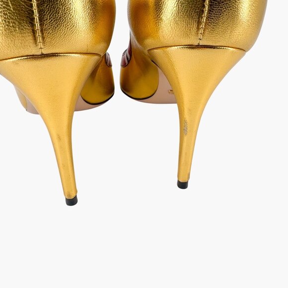 Gucci Yoko Snake Gold Metallic Leather Pumps High Heels Shoes Size 38.5 US 8.5 - Picture 7 of 16